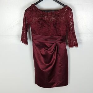 JJ's House NWT Sheath/Column Scoop Knee-Length Lace Satin Cocktail Dress